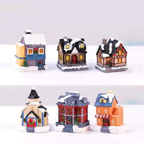 Jule-minilandsby, landskabsfigurer, urtepotte, fehave-tilbehør (tilfældig stil)