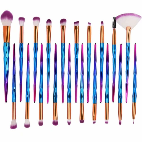 Sminkborste set eyeliner fransar läppverktyg kit 20 st färgglad lila