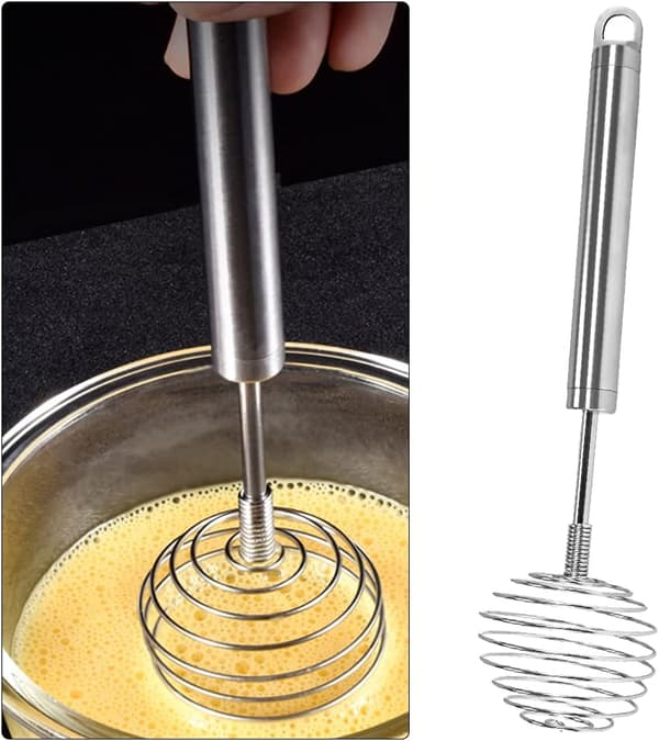 Æggepisker, spiralpisker i rustfrit stål til blanding, piskning og rystning