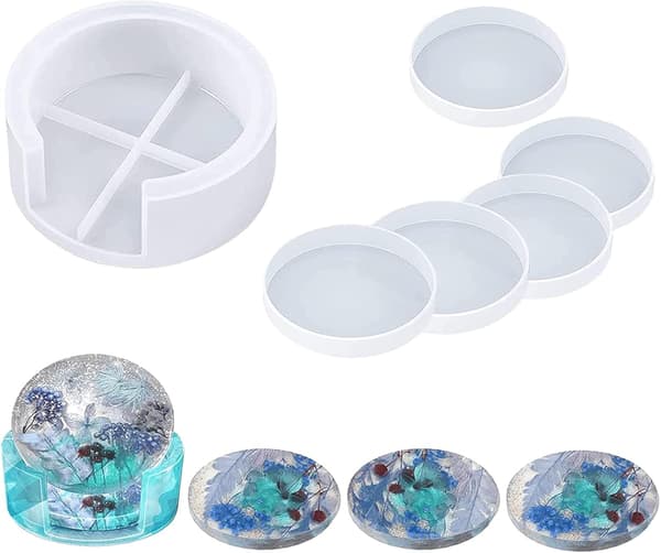 Sæt med harpiksforme, 6 stk. Silikone opbevaringsboks Epoxyharpiks, Silikone Coaster Krus