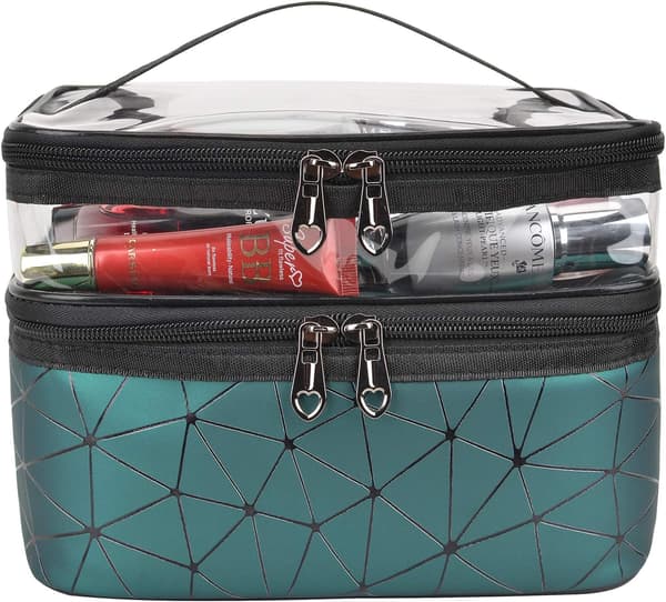 Makeup-väskor Dubbla lager Resekosmetiska väskor Makeup Organizer Toiletry Bags (grön) green