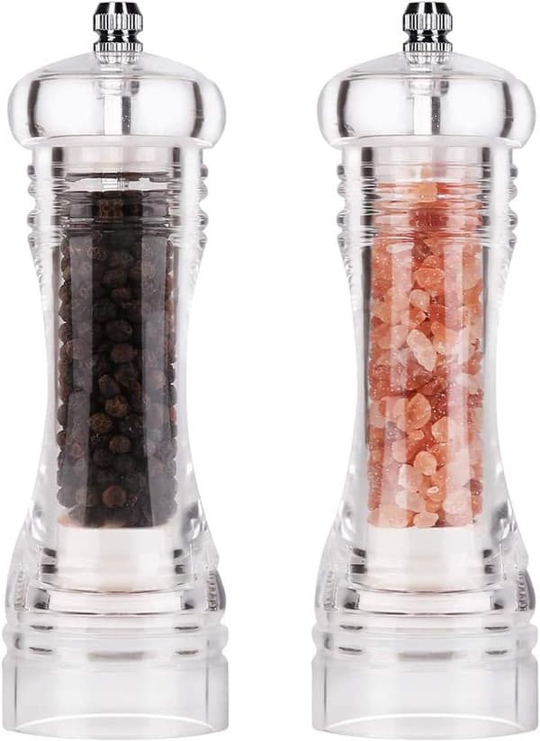 Sett med 2 pepperkverner, krydderkverner, salt og pepper, manuelt sett, påfyllbart