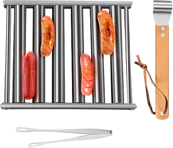 Pølseruller i rustfritt stål for grill, BBQ pølserullestativ, holdbare grillverktøy