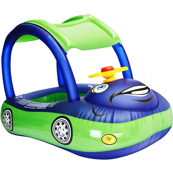 Baby uppblåsbar pool flyta med tak, bilformade baby simma flyta båt med solskydd säkerhetssäte