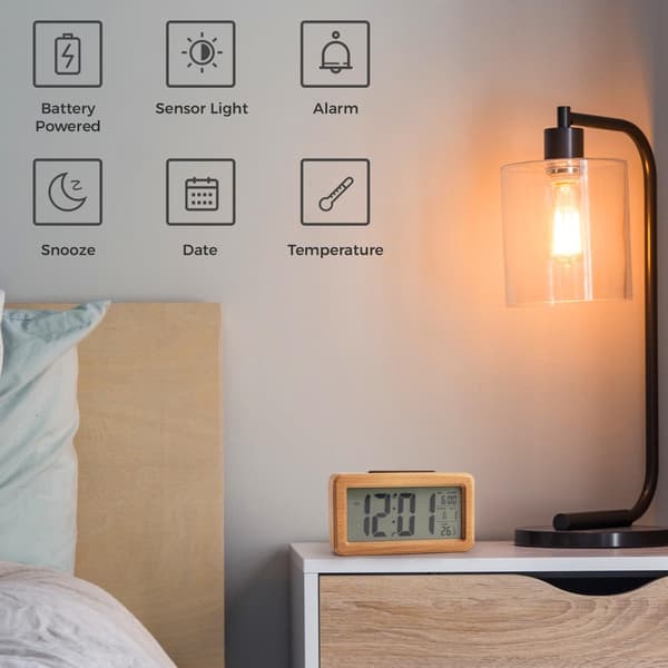 Alarm LCD elektronisk vekkerklokke med slumrefunksjon, temperatursensor (brunt nattlys)