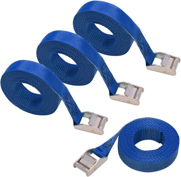 Sett med 4 stropper, lengde 2,5 m, bredde 25 mm, 150 kg lastekapasitet, blå Blue