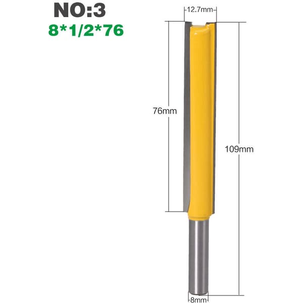 3 stk 8 mm skaft ekstra lange fresebits, dobbeltkantet rett kniv, forlenget trimkniv, trimmemaskin kutterhode