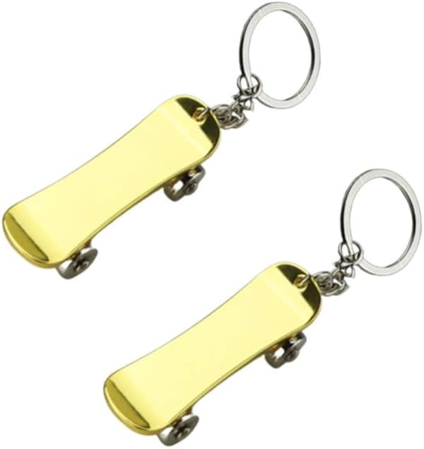Sæt med 2 finger-skateboard nøglering flaskeåbner skateboard form charm nøglering (guld) Gold