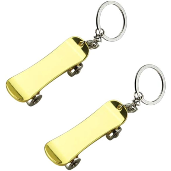 Set med 2 finger skateboard nyckelring flasköppnare skateboard form charm nyckelring (guld) Gold