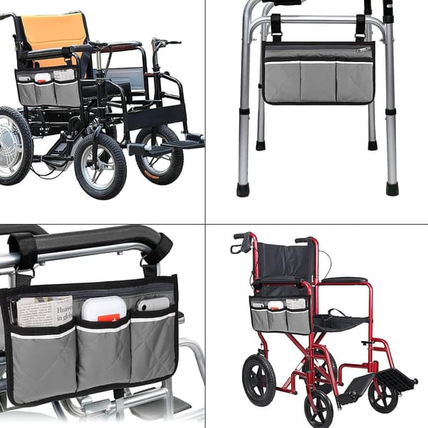 Oppbevaringsveske for rullestol, rullestolveske for armlener, rullestolveske i ikke-vevd stoff (grå) Grey