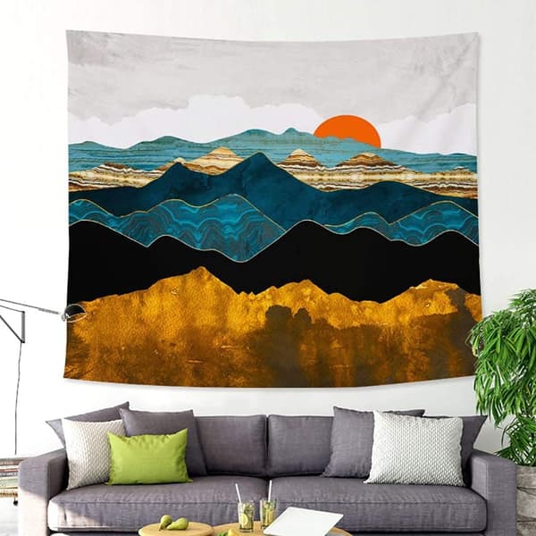 Nature Sunset Landscape Tapestry,Väggbonader Dekor Sovrum Tapestry Decor,78.7x59in