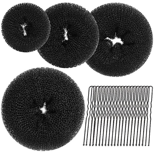 Hår Donut, 4 st Easy Bun Maker för Hår, Doughnut Bun Buns Shaper (Svart)