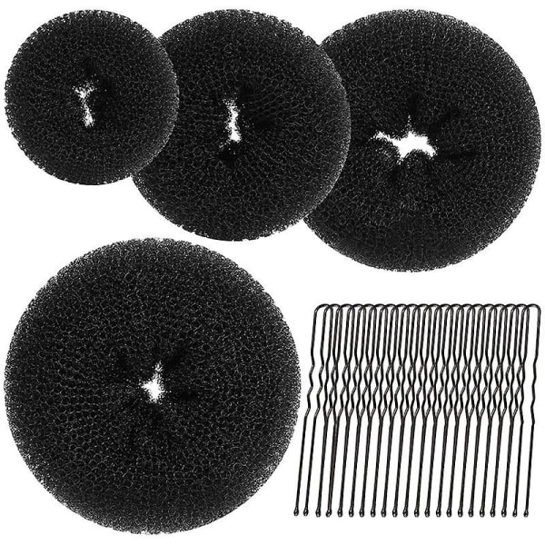 Hårmunk, 4 st Lätt bullmaskin för hår, formare av munkbullar (svart)