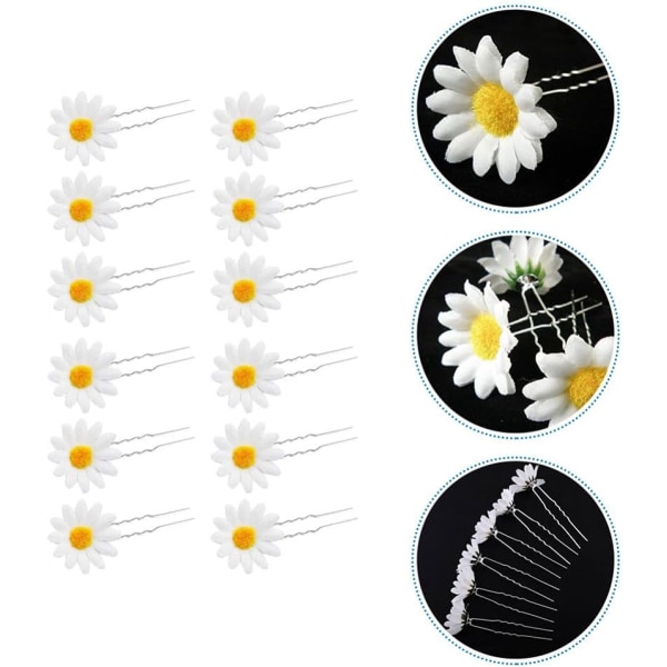 Daisy U-formade hårnålar, 12 st Daisy Flower hårklämmor U-formade hårpinnar Strand