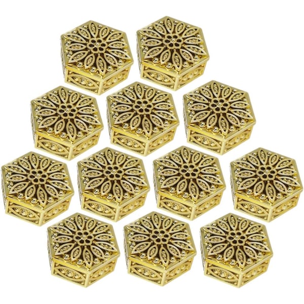 12 st plastbröllopsfavoritlådor Hexagon godisburkar Godisförvaringslådor Presentförpackning（Guld）