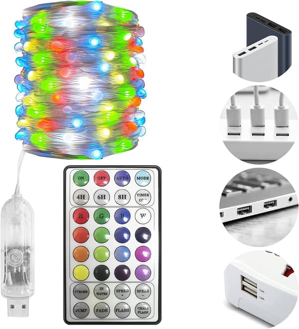 USB farveskiftende fe-lys LED RGB indendørs blinkende lys med timer