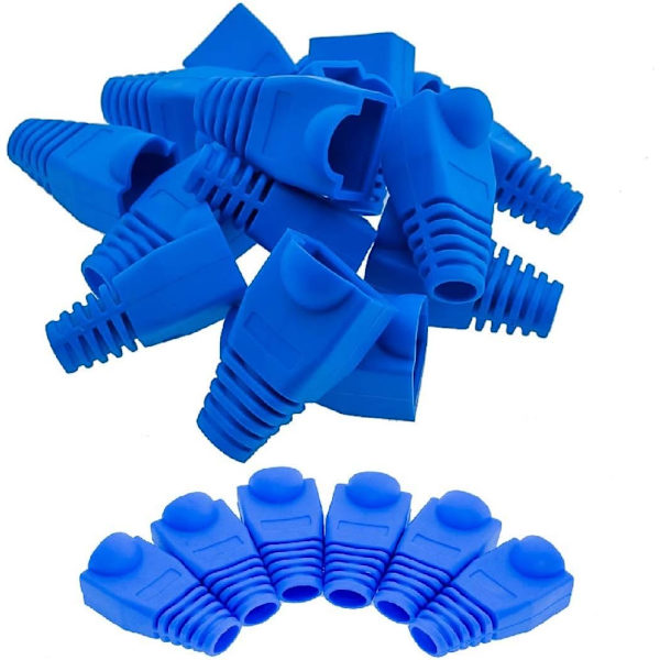 100 st RJ45-dragavlastningshylsor Ethernet-nätverkskontaktpluggsskydd Mjuk plast blue