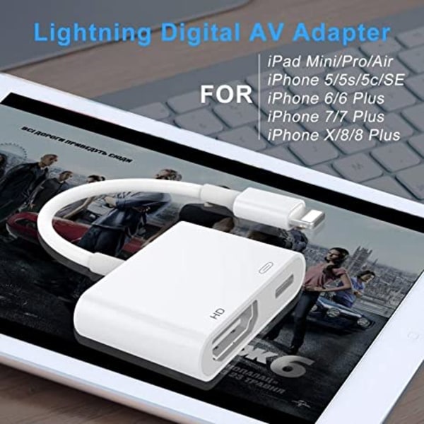 Lightning till HDMI-adapter 1080P Digital AV-adapter Sync