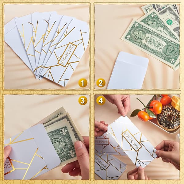 5-pack Eid Mubarak presentkuvert i belagt papper, modellkuvert, dekorativ (linjestil)