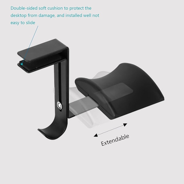 Metallhörlurar Klämma-på Hängare Hållare, Gaming Headset Hook Under Desk (Svart) Black