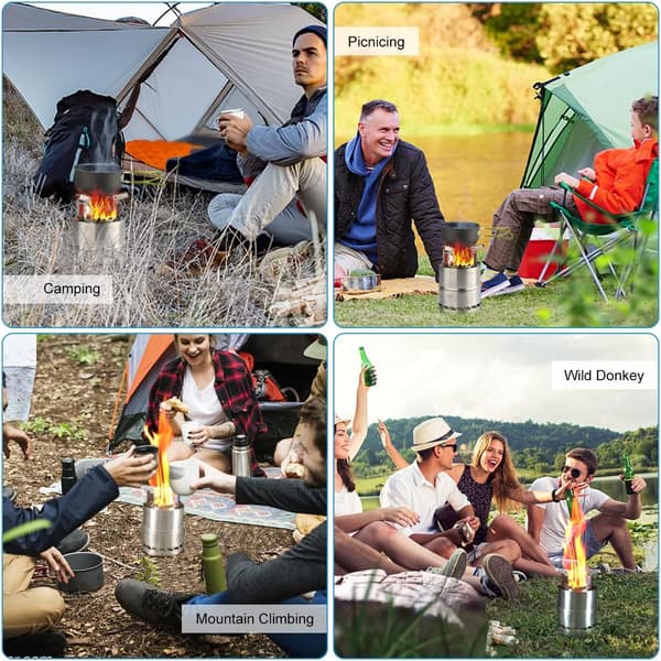 Hopfällbar bärbar rostfri stål vedspis, spritkök för utomhusmatlagning picknick