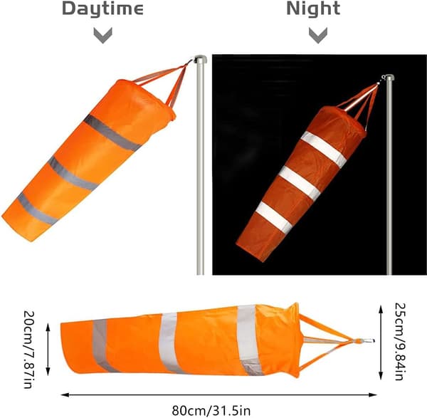 80 cm/30 tommer orange vindpose Ripstop Nylon vindretningsmålerpose med refleks
