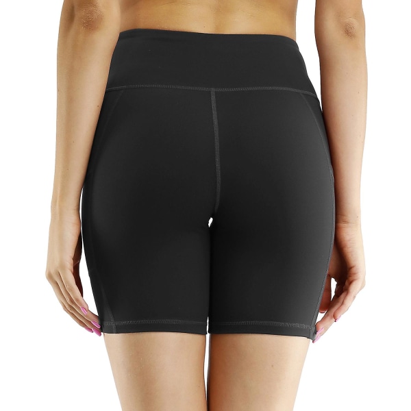 Damshorts med sidofickor och hög midja för träning och yogaövningar (svart-XL) black xl