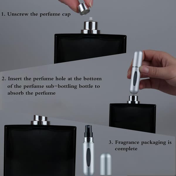 2 stk. påfyllbare parfymeflasker, bærbare mini separate parfymeflasker, reise- og utfluktspraydispensere 5 ml/0,2 oz (sølv) Silver