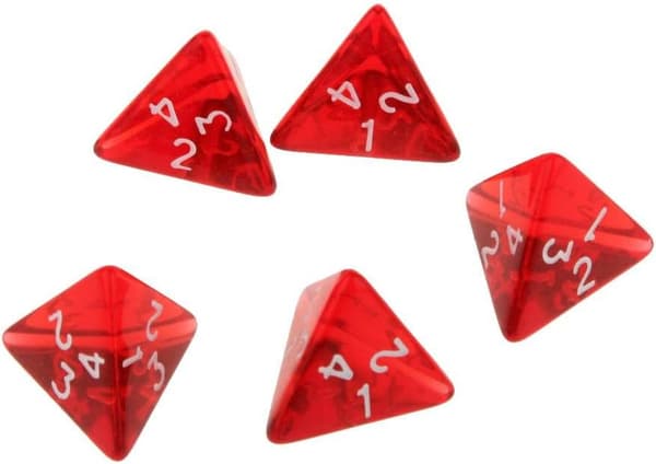 Røde akryl polyhedrale D&D terninger, 4-sidede D4 RPG rollespil terninger, 65 stk.