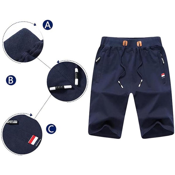 Herrshorts i stickat material, sommarsportshorts, fem shorts, blixtlåsförsedda fickor (blå) L blue l