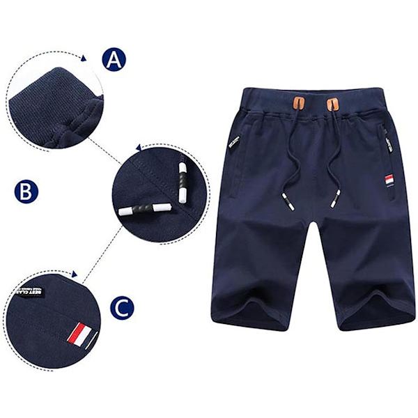 Herrshorts i stickat material, sommarsportshorts, fem shorts med dragkedjefickor (svart) XXL Black xxl