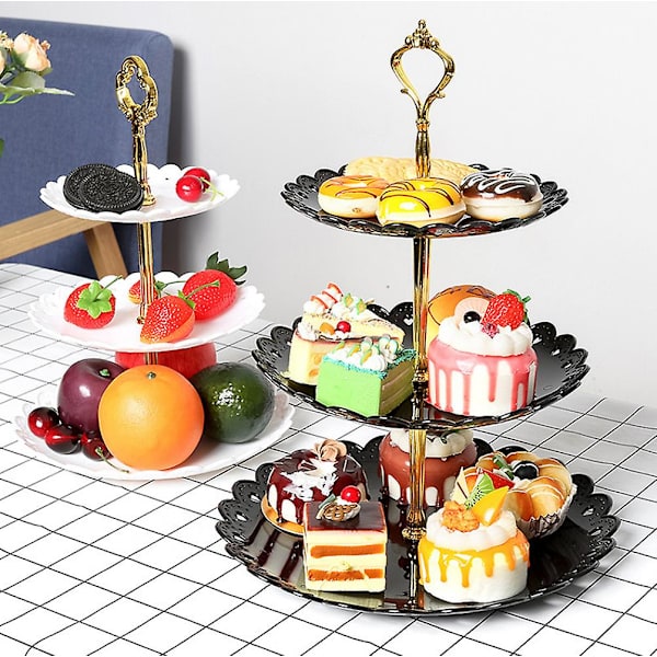 Fruktbricka 3 våningar plast bordsartiklar dessert tallrik kakställ displayställ transparent