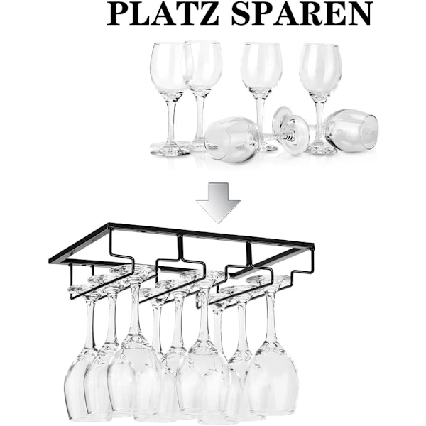 Under Cabinet Vinglas Hållare, Stjälkade Glas, Hängande Vinglasställ, Metall Glasförvaring（svart） black