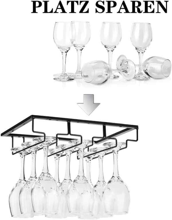 Vinglasholder under skab, stilkglas, hængende vinglasstativ, metalglasopbevaring (sort) black