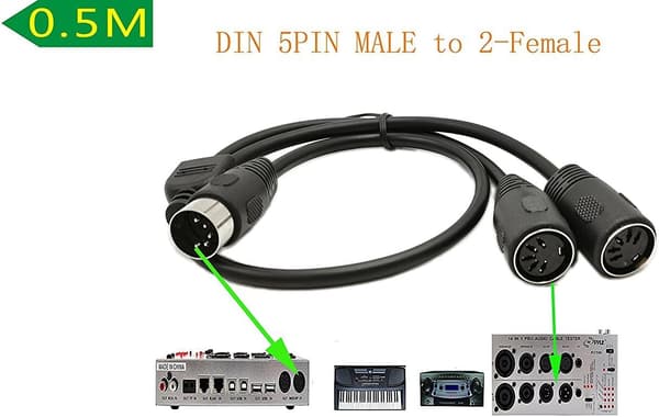 MIDI DIN 5-bens Splitter Y Adapterkabel, MIDI Keyboard (D5P M-2F, 0,5 meter)