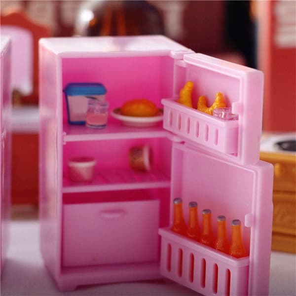 Simulerad kylskåpsmöbelmodell fotorekvisita 1:12 dockhus-rosa Pink