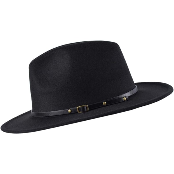 Fedora-hatt för kvinnor för flickor Vinterjazzhatt cap - vintage retrohattar med bred brätt (svart)