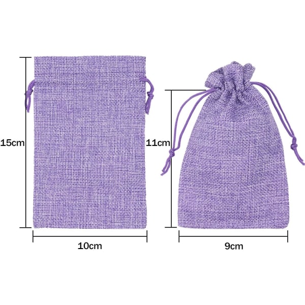 30st 10x15 cm JUTE-påsar, linpåsar, återanvändbar presentpåse, med åtdragningssnöre (ljuslila) Purple