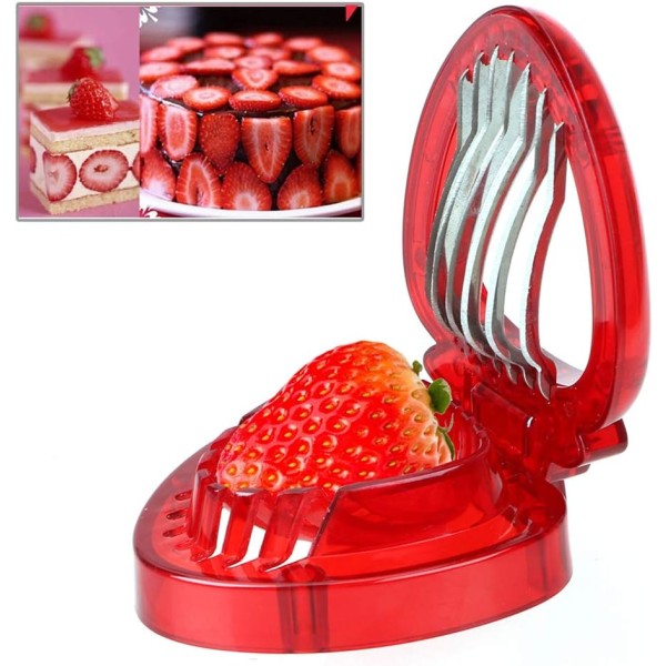 1-pack köksmini jordgubbsskärare, rostfritt stål kakfruktskärare