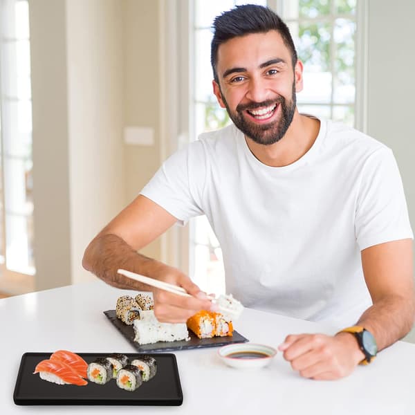 Keramisk sushifatsvart rektangulær porselensserveringsfat festserveringsfat