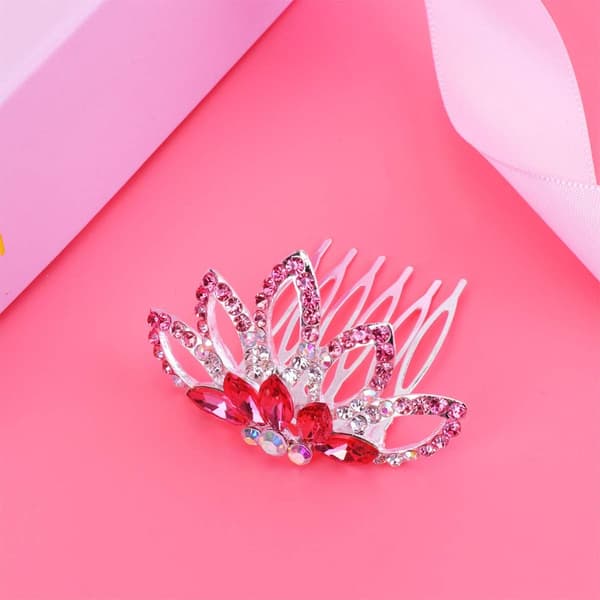 1 stk Mini Kam Prinsesse Tiara Rhinestone Hårspenner til Bryllupshår (rød) Red