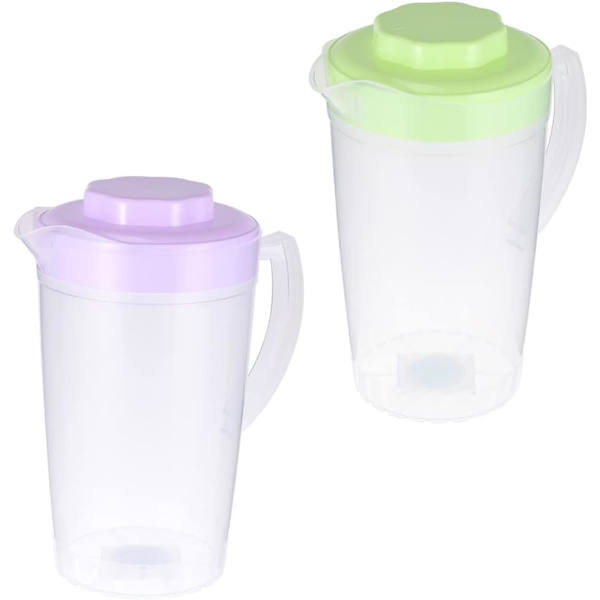 Plastkanna för kylskåp: 2 liters karaff 2 delar lila grönt lock för juice vatten drycker
