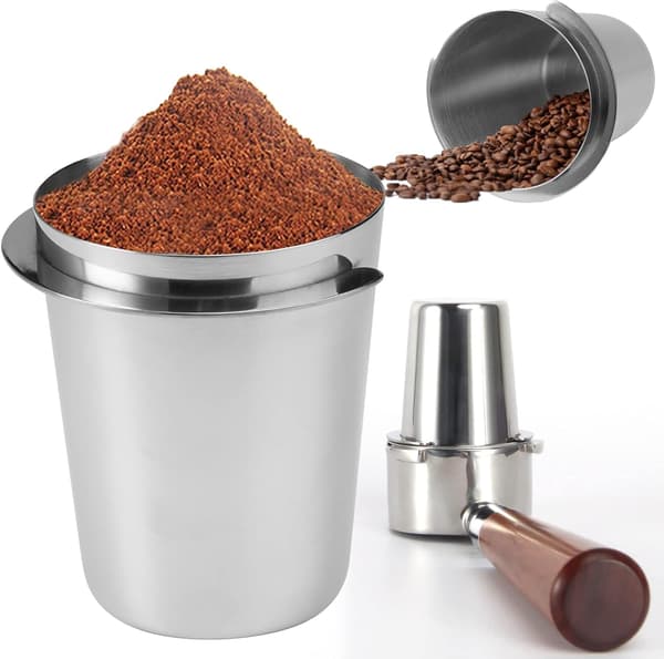 Kaffedispenser i rustfritt stål Kaffedoseringskopp Mottakskopp Filterdoseringskopp (51 mm, sølv)