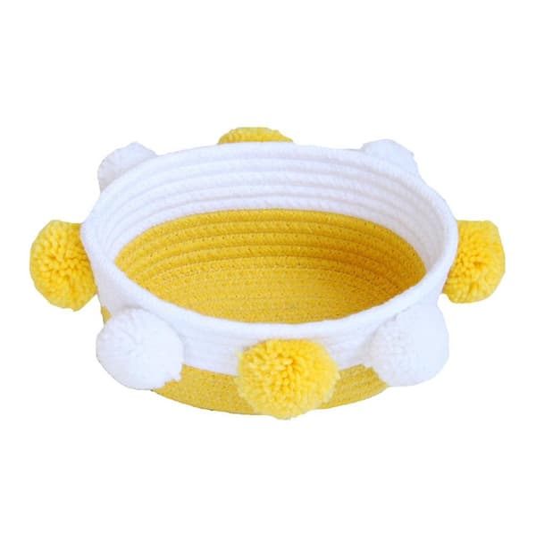 Förvaringskorg i bomullsrep med pompom - Liten förvaringslåda - Skrivbordsförvaring yellow 19.5*23*10cm