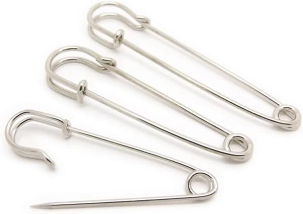 10 st rostfria säkerhetsnålar/brosch hantverk stickad tyg, silver, 7 cm