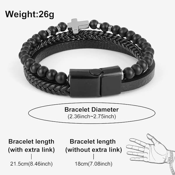 Herre læderperlearmbånd håndflettet rustfrit stål magnetisk lås armbånd (sort)