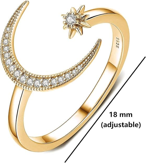 Stjerne Måne Cubic Zirconia Ring Innlagt Ring Åpen Ring Finger Gave Til Kvinner (gull)