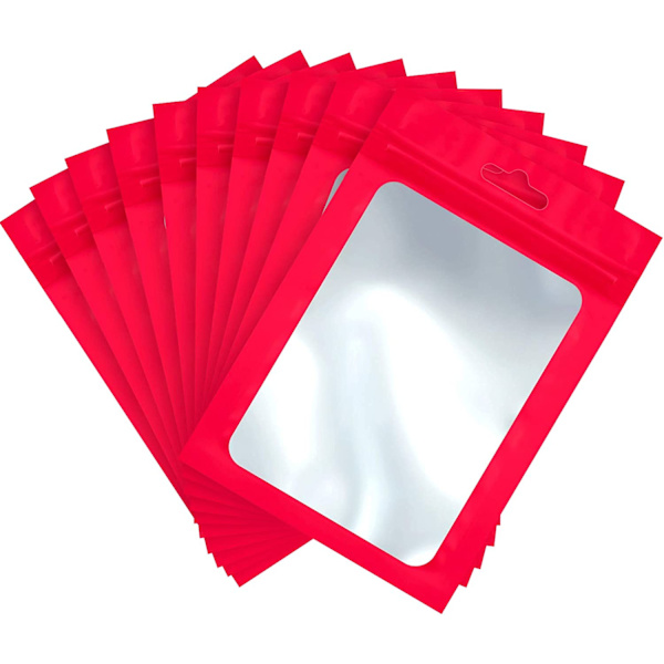 100 st Mylar-påsar återanvändbara läckagesäkra tätningspåsar för smycken (7,5 x 12 cm, röd) red 7.5*12cm