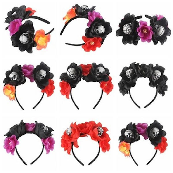 Halloween-fest Simulerad blomma huvudspänne skum dödskalle huvudbonad (D, stil) color 3