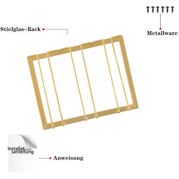 Under skåpet vinglas hållare, stjälkade glas, hängande vinglas rack, metall glas förvaring（Guld） gold